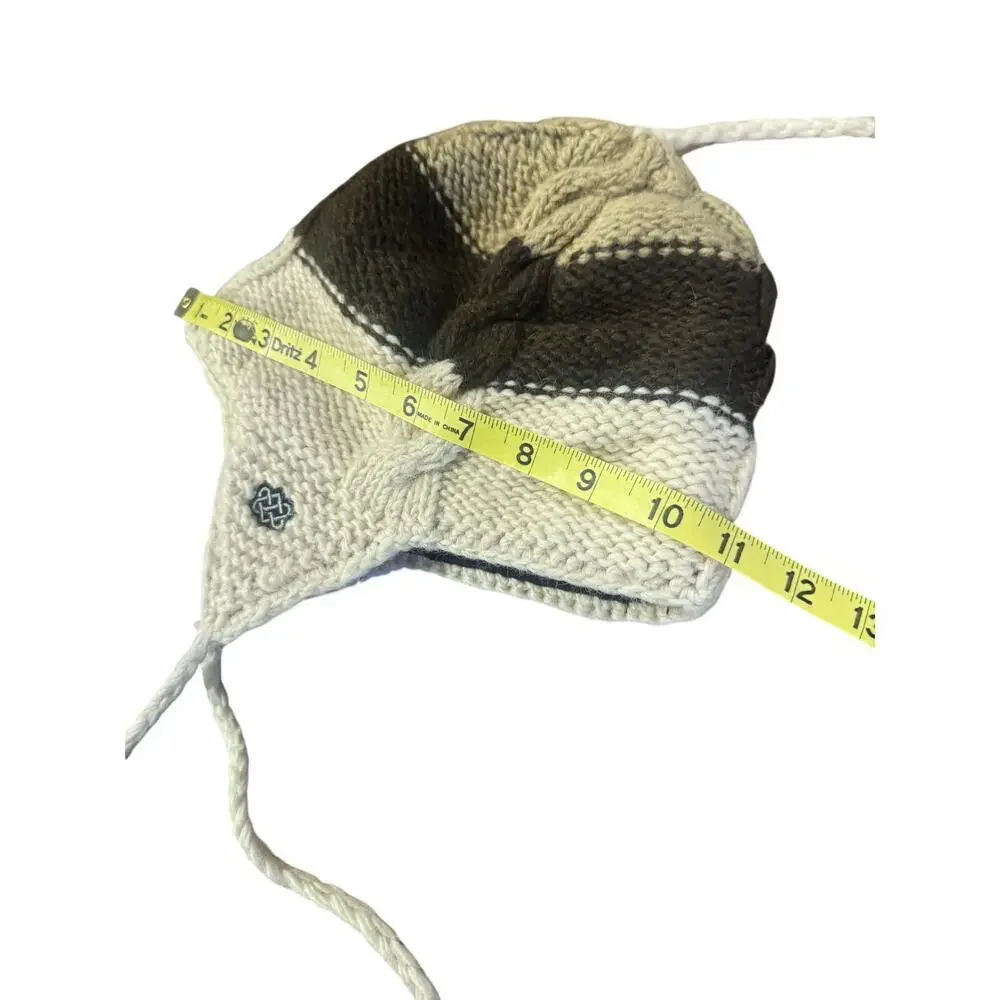 Sherpa Lined Knit Earflap Hat Pom Tassels Winter Boho Ski Beanie One Size